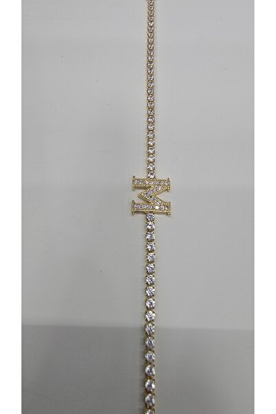 NO NAME Paslanmaz Çelik Gold Renk Büyük Zirkon Taşlı Su Yolu Bileklik -M- Harfi