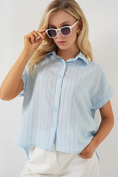 nedo7 Striped Short Sleeve Shirt 20327 - Blue