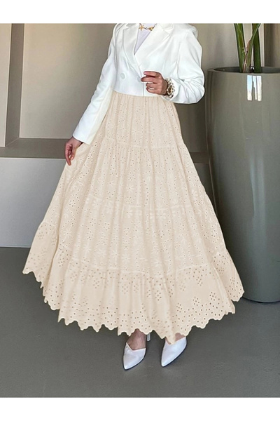 nedo7 Fisto Embroidered Folded Skirt -Beige