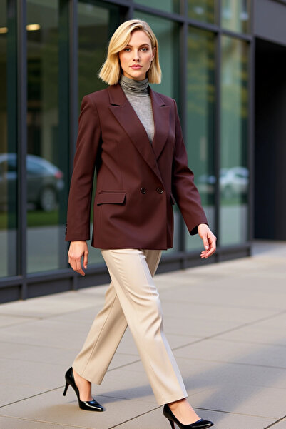 BENERLY Jachetă obișnuită pentru femei, cu rever, mânecă lungă, țesătură simp...