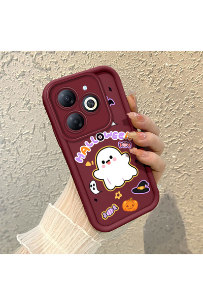 ucuc حافظة كرتونية مرنة متوافقة مع هاتف Tecno Spark 20/20C باللون الأحمر الداكن