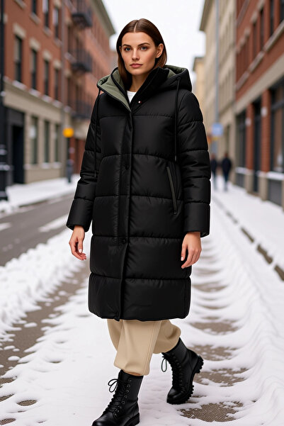 BENERLY Women's Hooded Zippered Plain Pattern Standard Sleeve Thick Coat Func...