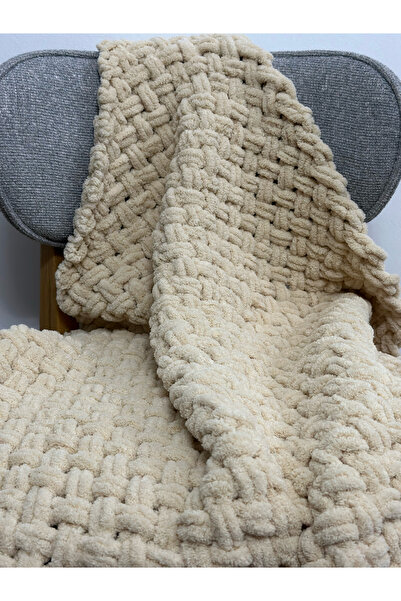 Raha Butik Alize Soft Knitted Baby Blanket - Honey Foam