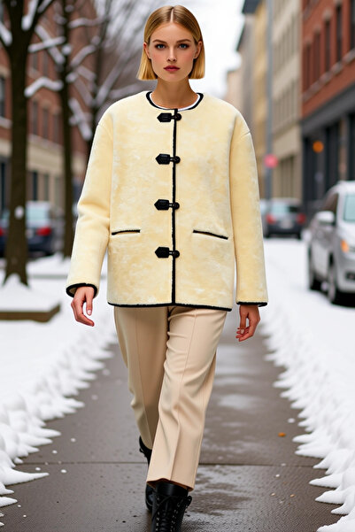 BENERLY Women's Judge Collar Standard Sleeve Oversized Mold Faux Fur Coat Fun...