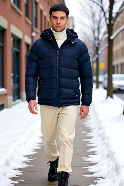 BENERLY Men's Hooded Long Sleeve Standard Fit Puffer Coat Functional Durable ...