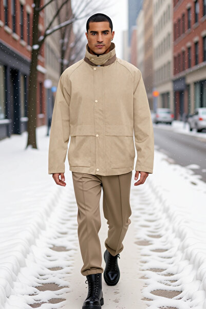 BENERLY Men's Jacket Collar Raglan Sleeve Plain Gabardine Coat Functional Dur...