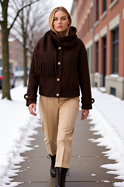 BENERLY سترة نسائية بياقة هاكم وأكمام طويلة ونمط عادي قصة فضفاضة سترة كاشي عم...