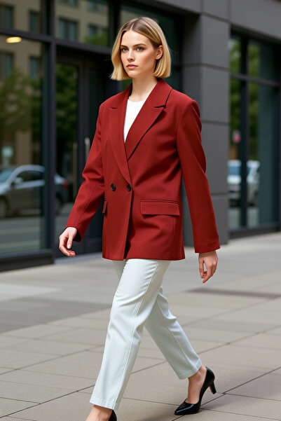 BENERLY Women's Double-Breasted Lapel Long Sleeve Straight Cut Woven Blazer J...