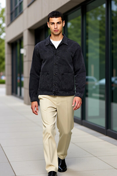 BENERLY Men's Shirt Collar Standard Sleeve Plain Pattern 100% Cotton Jacket F...