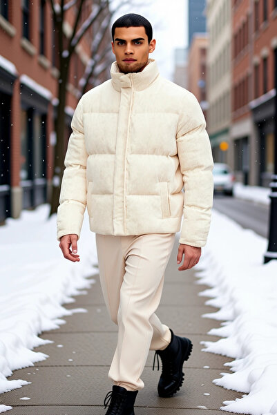 BENERLY Men's Mock Neck Standard Sleeve Velvet Puffer Coat Functional Durable...