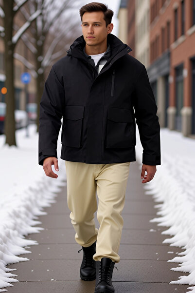 BENERLY Men's Hooded Standard Sleeve Fitted Fabric Parka Functional Durable Q...