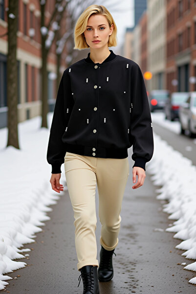 BENERLY Women's Peter Pan collar Standard Sleeve Bomber Jacket 92% Polyester ...