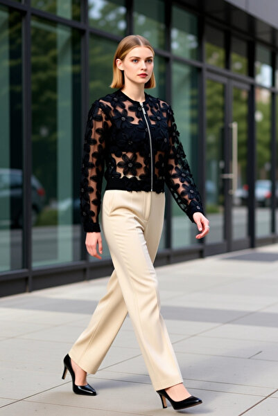 BENERLY Women's Crew Neck Balloon Sleeve Long Sleeve Woven Mold Coat Function...