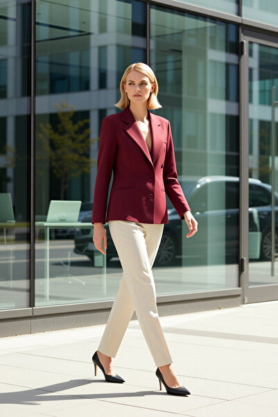 BENERLY Women's Double-Breasted Collar Long Sleeve Plain Woven Blazer Jacket ...