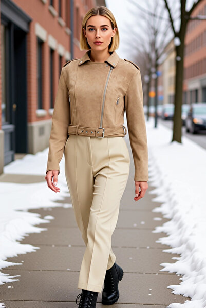 BENERLY Women's Regular Fit V-Neck Standard Sleeve Suede Thin Jacket Function...