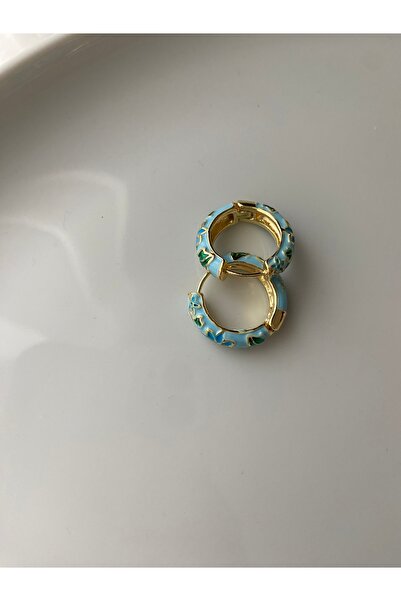 Anetta Jewelry Kadın turkuaz renk mineli tasarım halka çelik küpe (2cm)