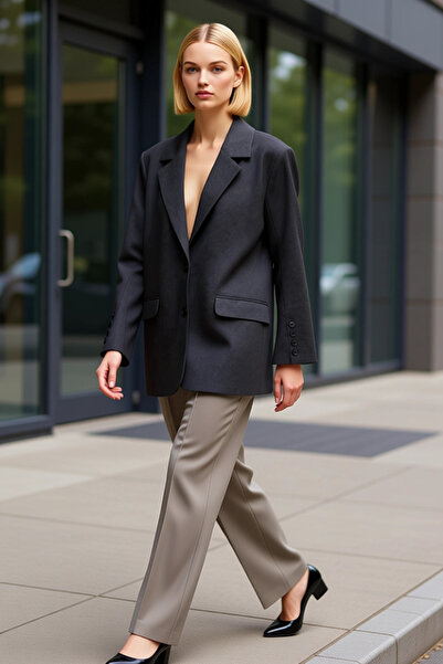 BENERLY Women's Jacket Collar Standard Sleeve Oversized Mold Plain Pattern Bl...