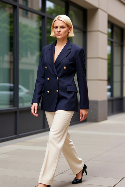 BENERLY Women's Double-Breasted Collar Long Sleeve Fitted Jacket Functional D...