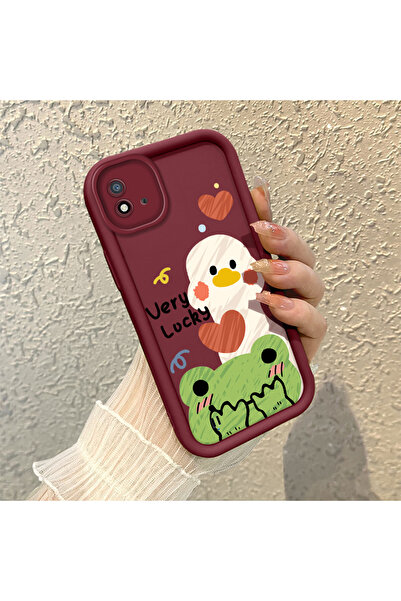 ucuc حافظة كرتونية مرنة متوافقة مع Realme C20/C20A باللون العنابي