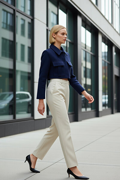 BENERLY Women's Jacket Collar Standard Sleeve Plain Woven Pattern Fitted Crop...