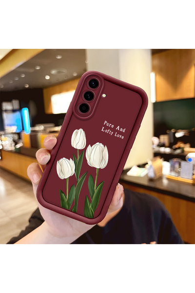 ucuc Samsung Galaxy A36 Uyumlu Esnek Silikon Koruma Bordo Renk Lale Kılıf