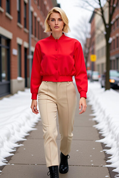 BENERLY معطف نسائي قصير بياقة عالية وأكمام طويلة، معطف بومبر عملي ومتين ذو جو...