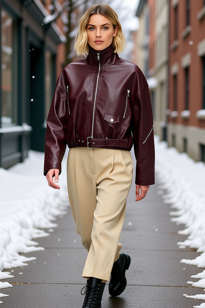 BENERLY Women's Bomber Jacket Collar Low Arm Oversized Mold Functional Durabl...