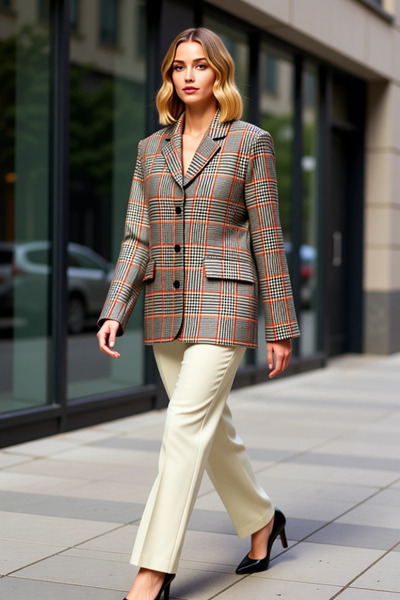 BENERLY Women's Plaid Patterned Jacket Collar Long Sleeve Regular Fit Woven F...