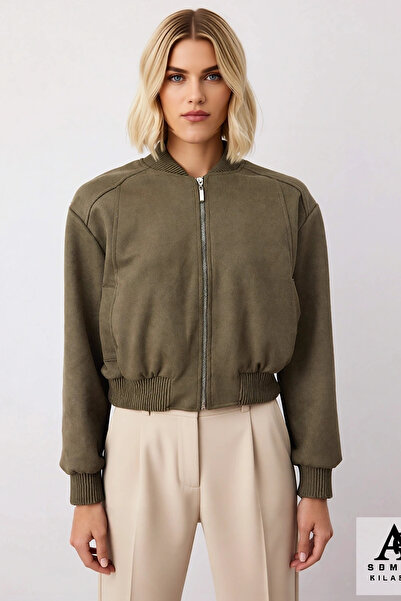 BENERLY Women's Crew Neck Standard Sleeve Suede Bomber Jacket Functional Dura...