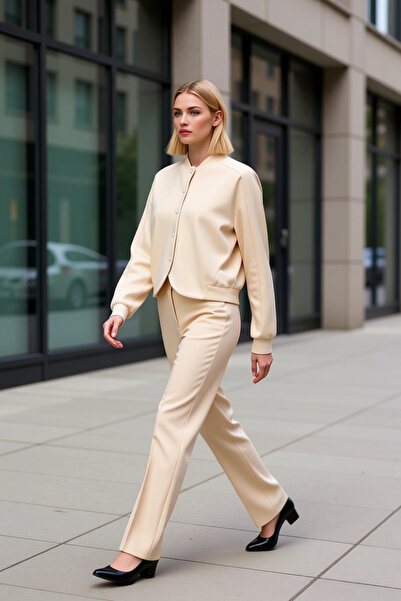 BENERLY Women's Mock Neck Low Armhole Plain Pattern Knitted Bomber Jacket Fun...