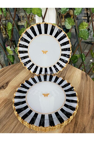 GÜRCÜGLASS Black and White Butterfly Model 6 Pieces Serving Plate.