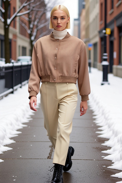 BENERLY Women's Judge Collar Low Arm Long Sleeve Crop Bomber Coat Functional ...