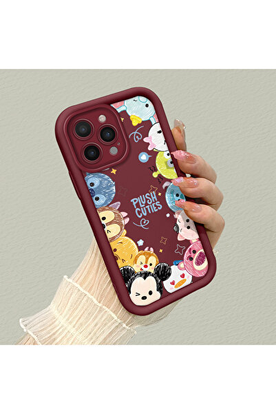 ucuc حافظة كرتونية مرنة متوافقة مع هاتف iPhone 16 Pro باللون العنابي