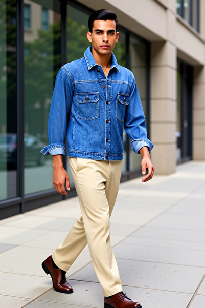 BENERLY Men's Regular Jacket Collar Standard Sleeve Plain 100% Cotton Functio...