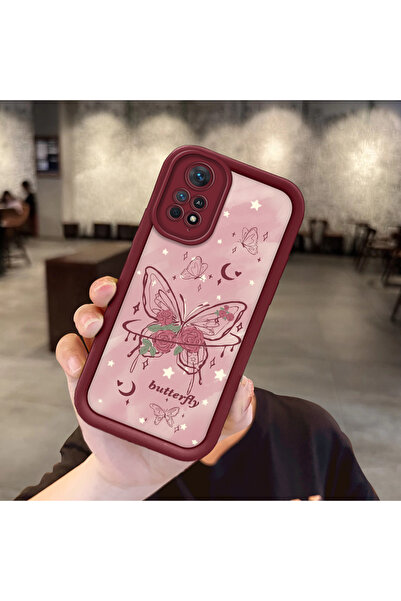 ucuc حافظة مقاومة للصدمات من السيليكون باللون الأحمر الداكن بنمط الفراشة الور...