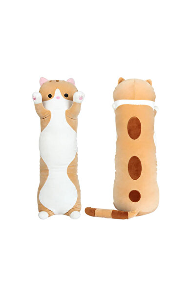 ABYZ Μακρύ βελούδινο παιχνίδι γάτας τύπου μαξιλαριού για παιδιά και ενήλικες, μήκος 50 cm, μπεζ-κοκκινωπό χρώμα, 3+ ετών