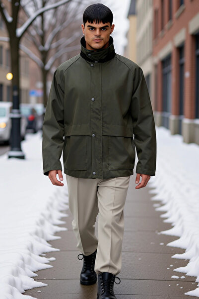 BENERLY Men's Jacket Collar Long Sleeve Gabardine Regular Fit Coat Functional...