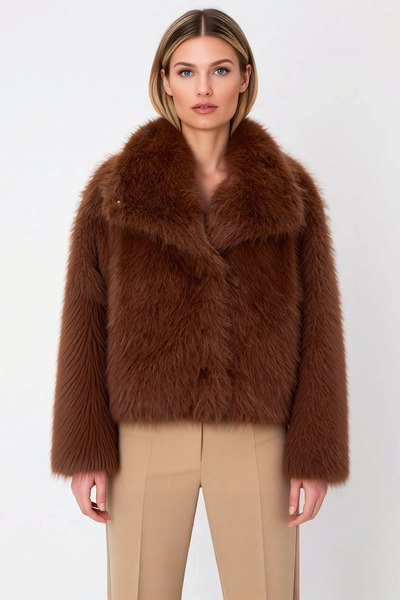 BENERLY Women's Shirt Collar Low Sleeve Faux Faux Fur Coat Functional Durable...