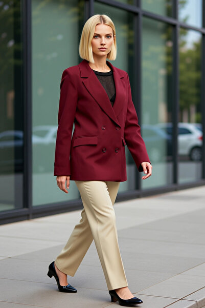 BENERLY Women's Double-Breasted Lapel Long Sleeve Regular Fit Woven Blazer Co...