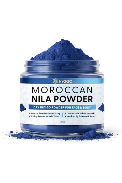 HYGGO مسحوق النيلة المغربي 100 غرام - قناع طبيعي لتفتيح البشرة وإزالة السموم من الوجه والجسم