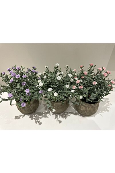 FB Cup 3’lü Dekoratif Yapay Çiçek Seti – Saksıda Mor, Beyaz, Pembe Aranjman