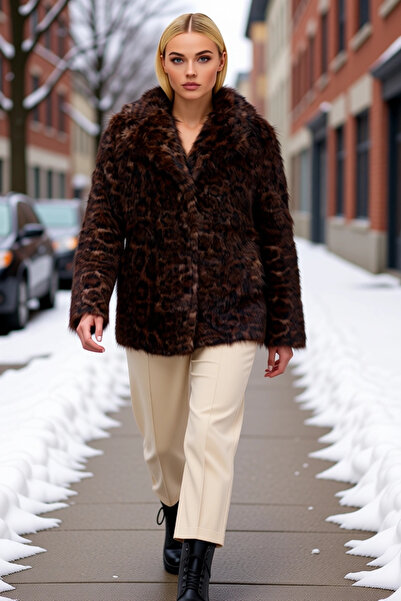 BENERLY Women's Oversized Shirt Collar Low Sleeve Faux Faux Fur Coat Function...