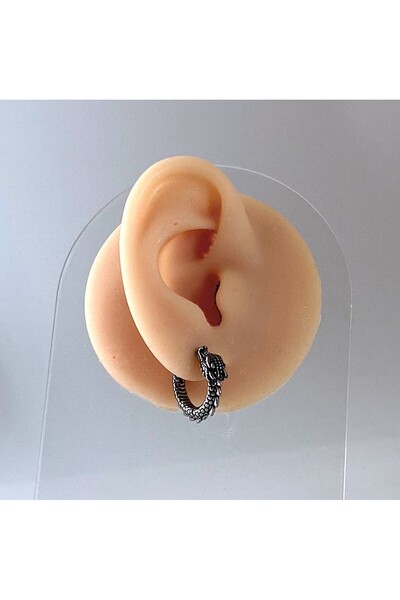 Viking Ejderha Dragon Tasarım Halka Geçirmeli 316L Paslanmaz&Kararmaz Çelik Unisex Küpe