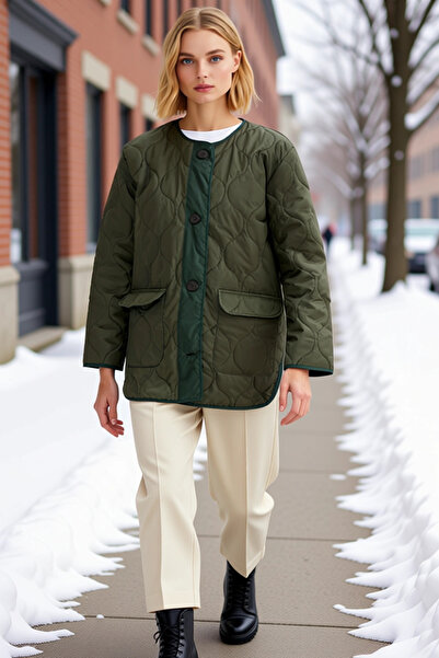 BENERLY Women's Crew Neck Low Arm Long Sleeve Quilted Coat Functional Durable...