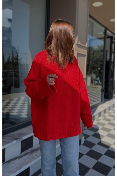 ELVAN TOLON Κόκκινο πουλόβερ με λαιμόκοψη