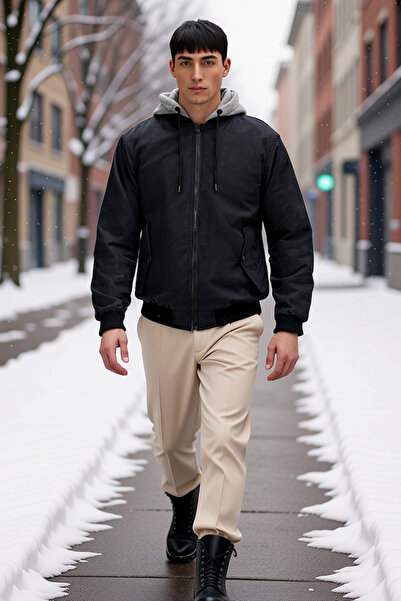 BENERLY Men's Hooded Standard Sleeve Plain Pattern Coat Functional Durable Qu...