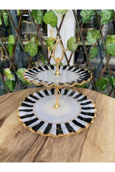 GÜRCÜGLASS Siyah Beyaz Kelebek Model 2 katlı Şekerlik.