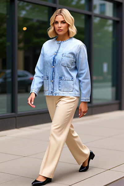 BENERLY Women's Crew Neck Plain Pattern Oversized Mold 100% Cotton Jacket Fun...