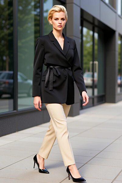 BENERLY Women's Double-Breasted Collar Long Sleeve Plain Woven Blazer Jacket ...