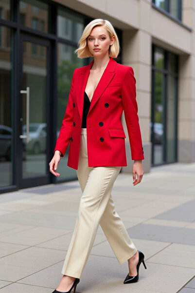 BENERLY Women's Jacket Collar Long Standard Sleeve Double-Breasted Closure Pl...